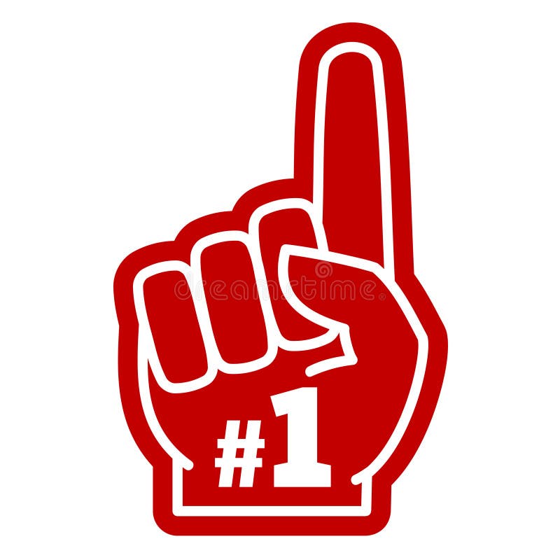 Numrera 1 en hand för skum för sportfan med att lyfta pekfingervektorsymbolen