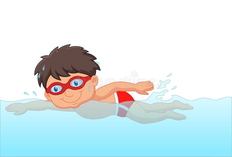 Nuotatore Del Ragazzino Del Fumetto Nella Piscina Illustrazione