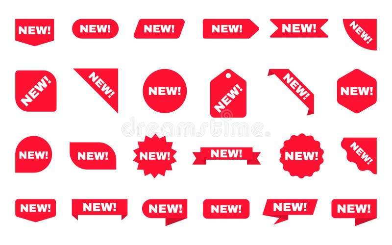 Nuova raccolta adesivi Set di nastri di vendita Etichette di sconto rosse su sfondo bianco Tag di acquisto Nuovo modello di arriv