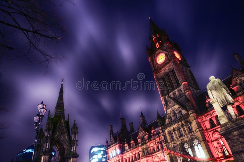 Nuovo anno cinese la scena di notte del corridoio di Manchester City fotografia stock Nuovo anno cinese la scena di notte del corridoio di Manchester City fotografia stock