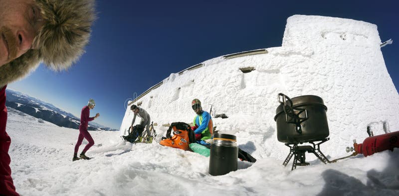 Ukraine, Vorokhta December 31, 2015: Close to the highest peak of Ukraine Goverla house shelter climbers, endearing it to the winter holiday of the New Year. Photos from the drone. Ukraine, Vorokhta December 31, 2015: Close to the highest peak of Ukraine Goverla house shelter climbers, endearing it to the winter holiday of the New Year. Photos from the drone.