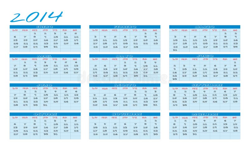 Calendario 2014 royalty illustrazione gratis