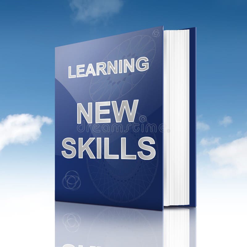 Illustration depicting a book with a new skills concept title. Sky background. Illustration depicting a book with a new skills concept title. Sky background.