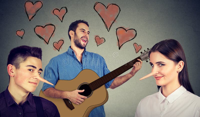 Nuovo concetto di relazione Triangolo amoroso Uomo nell'amore e due bugiardi