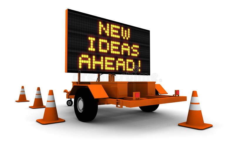 Super high resolution 3D render of Road Construction Sign, New Ideas Ahead!. Super high resolution 3D render of Road Construction Sign, New Ideas Ahead!