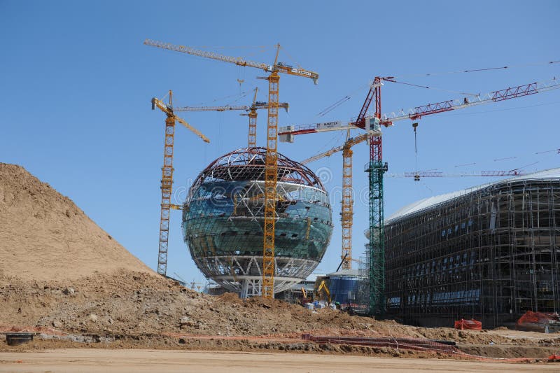 Construction of a large spherical exhibition complex for EXPO and other mass events. Construction of a large spherical exhibition complex for EXPO and other mass events