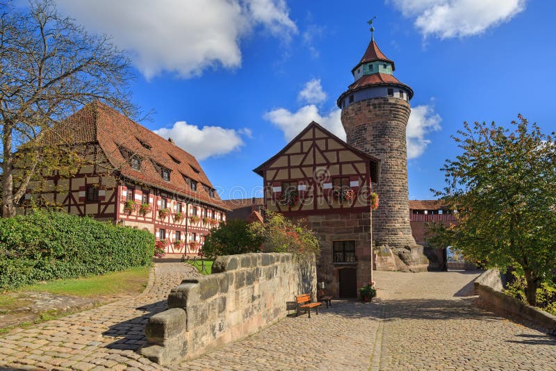 Nuremberg Castle (Sinwell tower) with blue sky and clouds