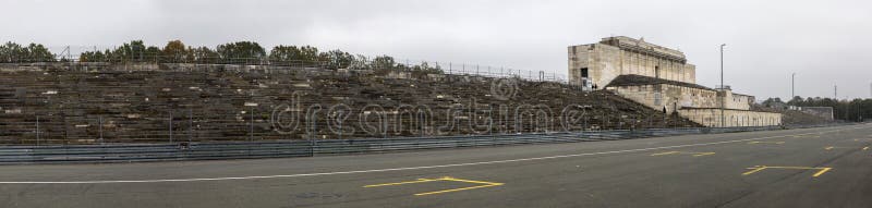 Nuremberg, Germany - October 24th 2019: Remains of the Zeppelinfeld grandstand in Nuremberg, Germany. It is the grandstand from which Adolf Hitler made speeches during Nazi Party Rallies from 1933-38