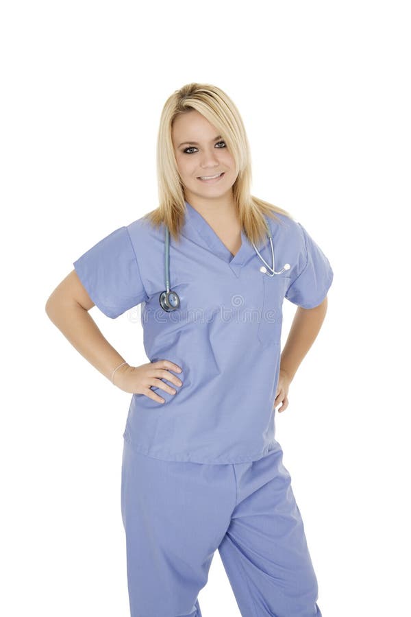 Caucasian Doctor Or Nurse Wearing Blue Scrubs Stock Photo Image 7339674