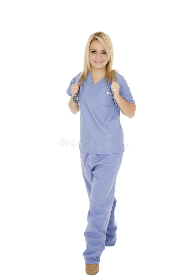 Caucasian Doctor or Nurse Wearing Blue Scrubs Stock Image Image of
