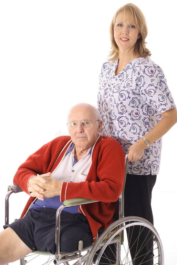 Nurse with elderly patient isolated on white.