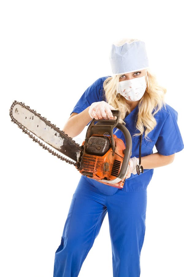 Nurse holding chainsaw