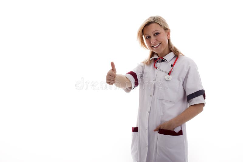 Nurse holds up thumb