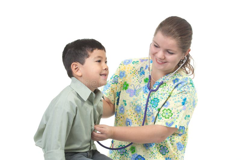 Nurse listens to heart. stock image. Image of adult, healthcare 21751987