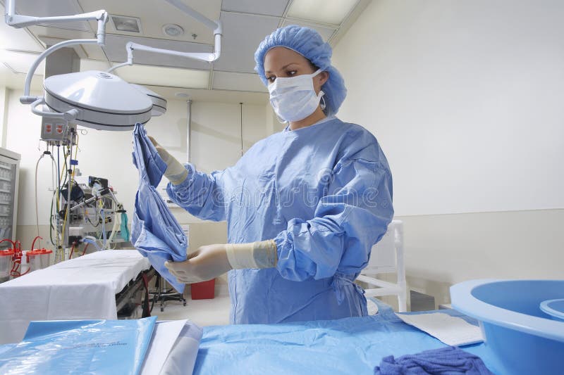 Nurse Preparing Bed in Operation Theatre Stock Image Image of