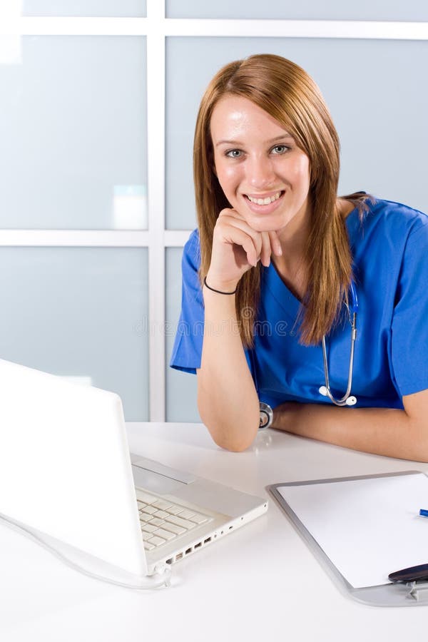 Nurse thinking in a modern office