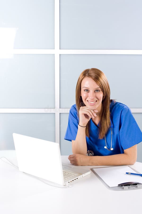 Nurse thinking in a modern office