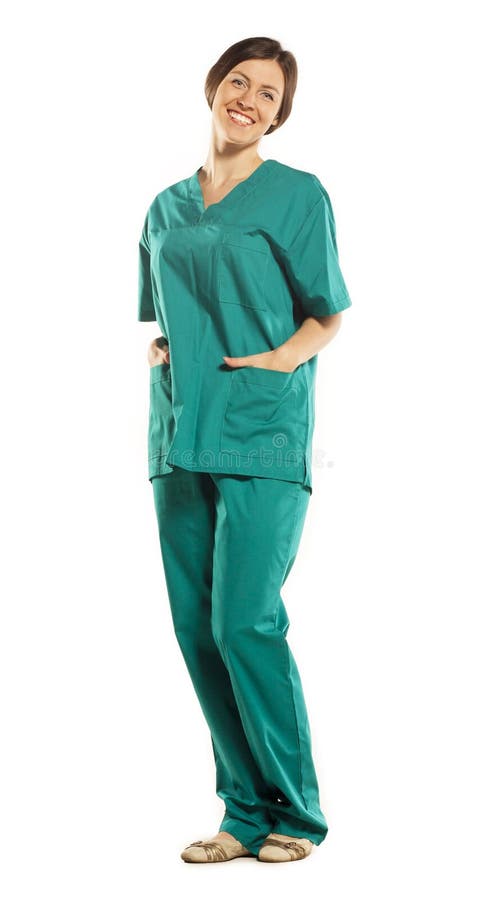 Nurse upright. in green uniform