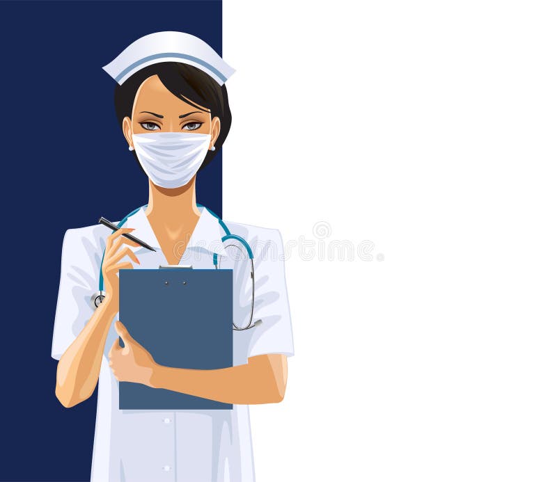 The Nurse in White Medical Face Mask Stock Vector - Illustration of ...