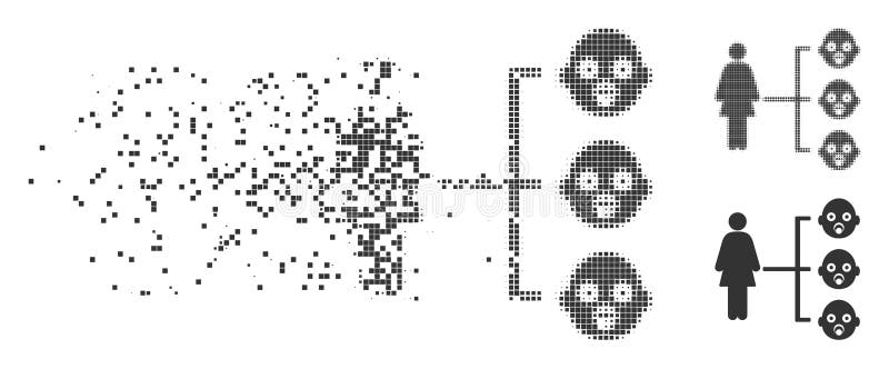 Nursery Kids Relations Damaged Pixel Halftone Icon stock illustration