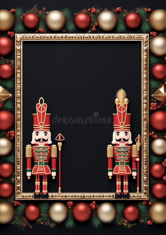 Nutcracker Ornaments Watercolor Winter Border Stock Illustration