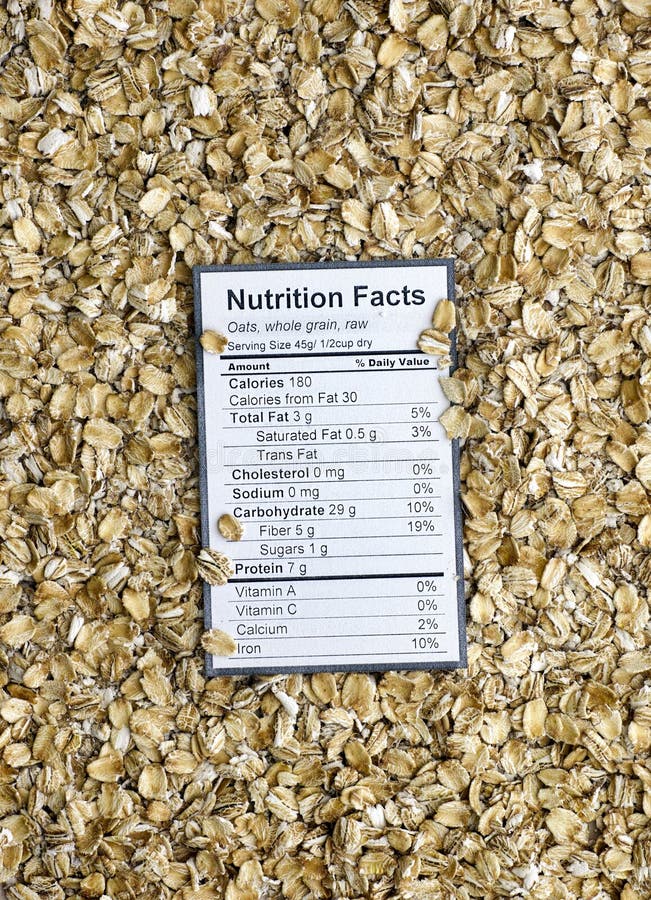 Nutrition Facts of Whole Grain Raw Oats Stock Photo Image of protein