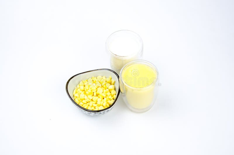 Nutrition Food： Milk，Corn Juice and Corn Raw M Stock Photo Image of
