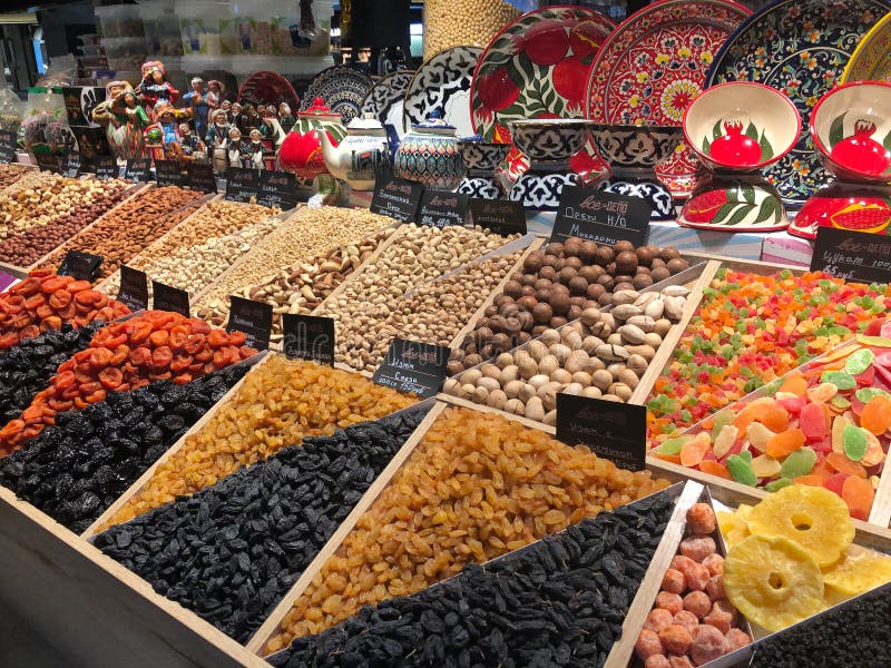 Nuts and Dried Fruits in the Market Window Editorial Photo Image of