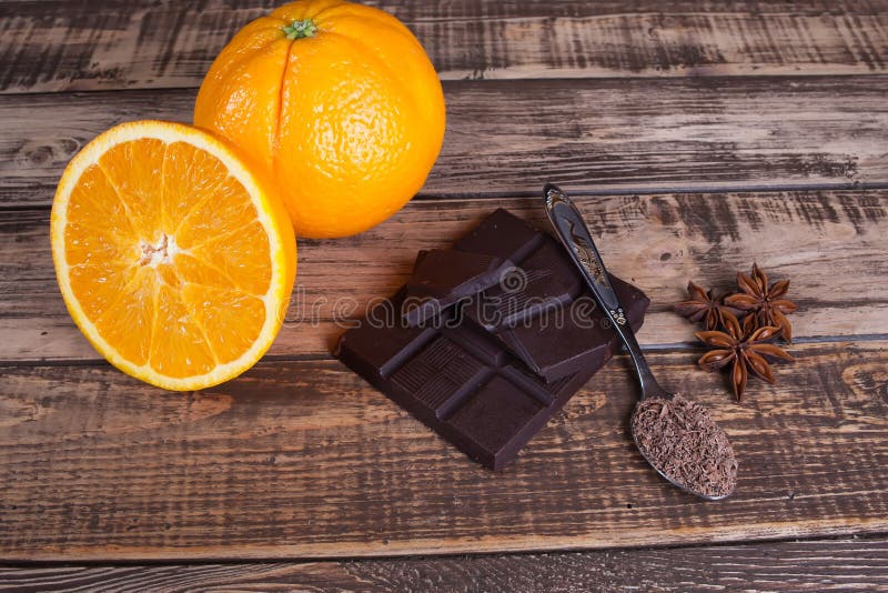 Nuts, orange, chocolate and different spices stock image Nuts, orange, chocolate and different spices stock image