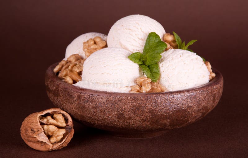 Nuts and vanille ice cream royalty free stock image