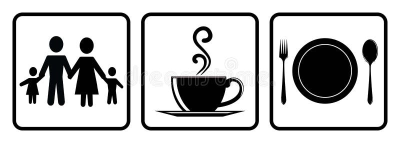 Nuttig pictogram voor restaurant Het Pictogram van de koffiewinkel, Voedsel stond Pictogram, de tekening van het Familieledenpict royalty-vrije illustratie Nuttig pictogram voor restaurant Het Pictogram van de koffiewinkel, Voedsel stond Pictogram, de tekening van het Familieledenpict royalty-vrije illustratie