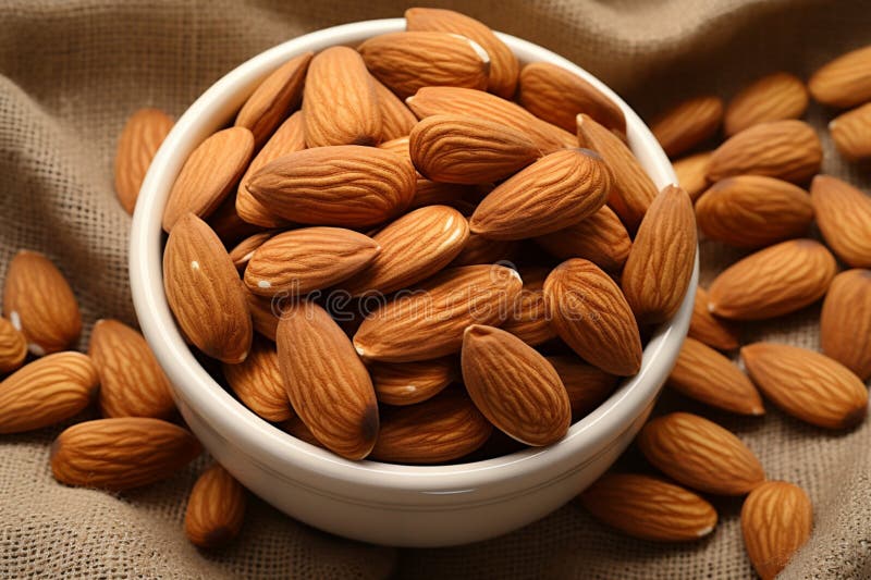 Nutty grace almonds arranged on eco canvas napkin, nature inspired aesthetics stock illustration