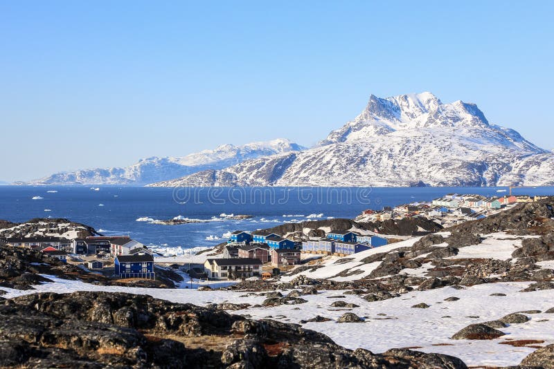 Nuuk city suburb colorful landscape, Sermitsiaq mountain royalty free stock image Nuuk city suburb colorful landscape, Sermitsiaq mountain royalty free stock image