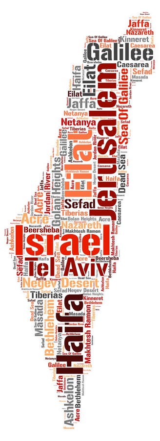 Nuvem da palavra dos destinos do curso da parte superior de Israel ilustração do vetor Nuvem da palavra dos destinos do curso da parte superior de Israel ilustração do vetor