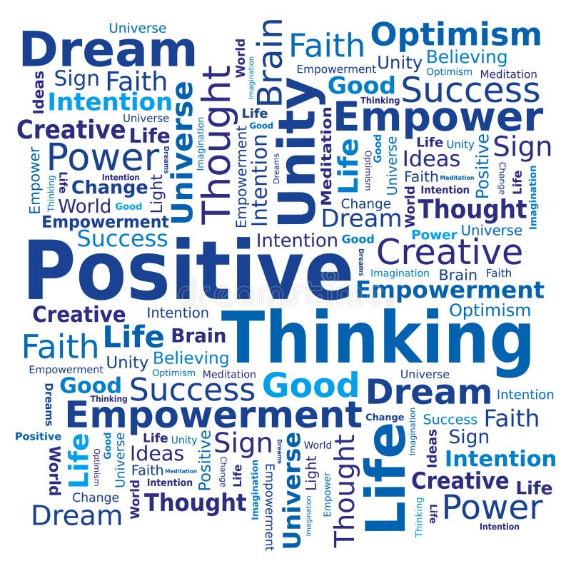 Word Cloud on Positive Thinking Theme in Blue Colors. Word Cloud on Positive Thinking Theme in Blue Colors