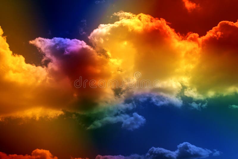 Colored clouds. View through multicolored filter. Colored clouds. View through multicolored filter