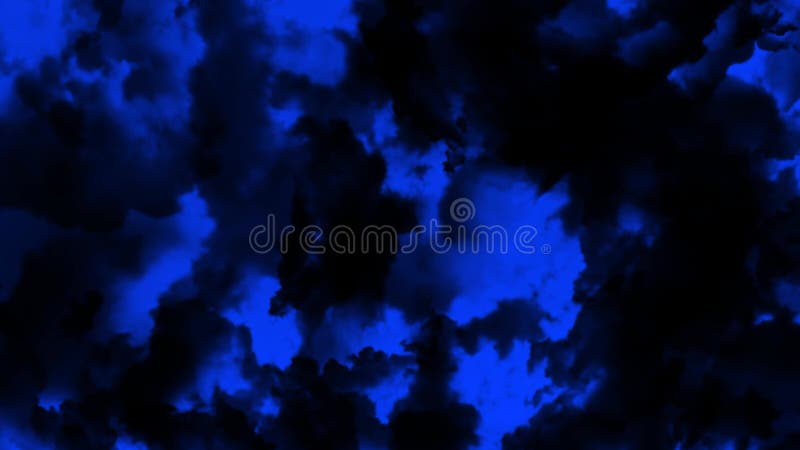 Nuvens negras abstratas flutuam sobre o céu azul plano de fundo. animação. nuvens negras translúcidas flutuam como sombras