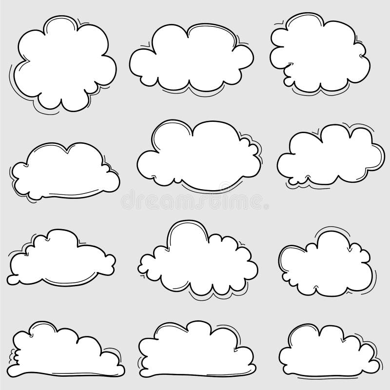 Nuvens tiradas mão ajustadas ilustração stock Nuvens tiradas mão ajustadas ilustração stock