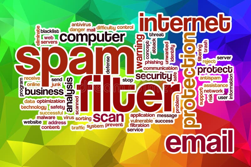 Nuvola di parola del filtro dallo Spam con fondo astratto illustrazione vettoriale Nuvola di parola del filtro dallo Spam con fondo astratto illustrazione vettoriale