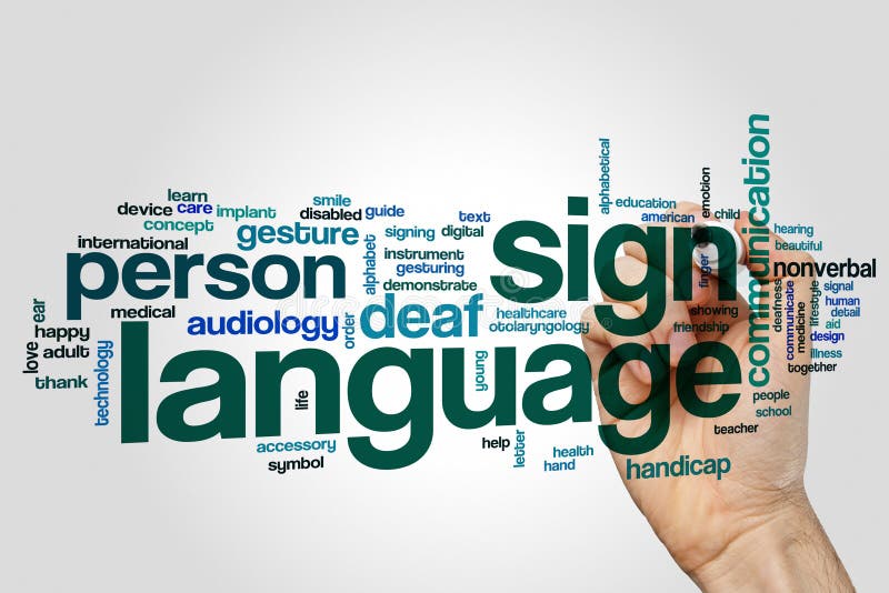 Nuvola di parola di linguaggio dei segni fotografie stock Nuvola di parola di linguaggio dei segni fotografie stock