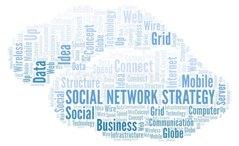 Nuvola di parola di strategia della rete sociale illustrazione vettoriale Nuvola di parola di strategia della rete sociale illustrazione vettoriale