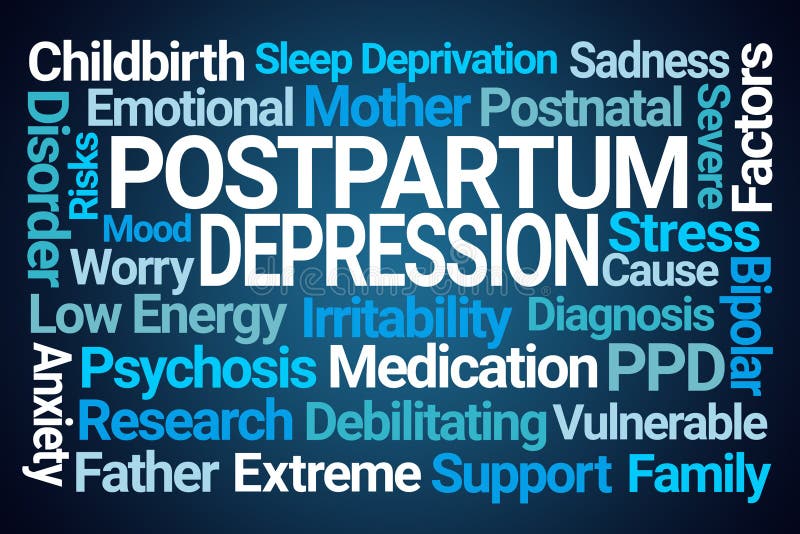 Nuvola successiva al parto di parola di depressione illustrazione di stock Nuvola successiva al parto di parola di depressione illustrazione di stock