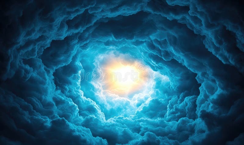 Nuvole blu drammatiche che oscillano intorno a una sorgente luminosa nel centro royalty illustrazione gratis