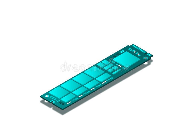 NVME Express M. 2 memory realistic 3d isometric illustration, random access memory vector illustration