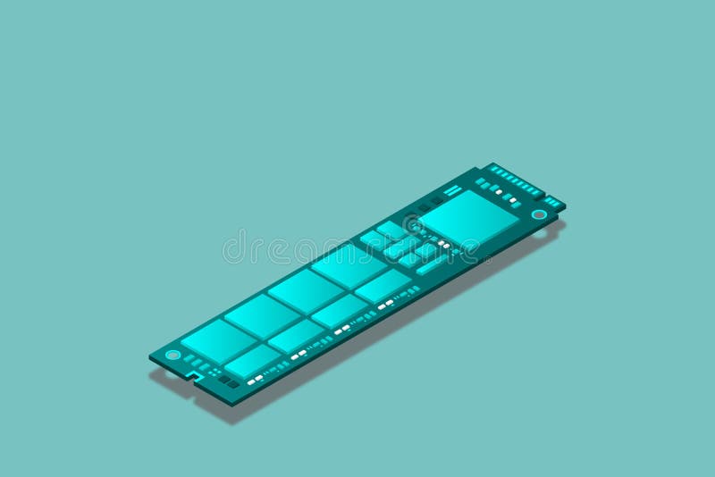 NVME Express M. 2 memory realistic 3d isometric illustration, random access memory vector illustration