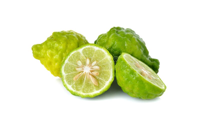 Ny bergamot för helhet och för halvt snitt eller blodigellimefrukt på vit arkivbilder Ny bergamot för helhet och för halvt snitt eller blodigellimefrukt på vit arkivbilder
