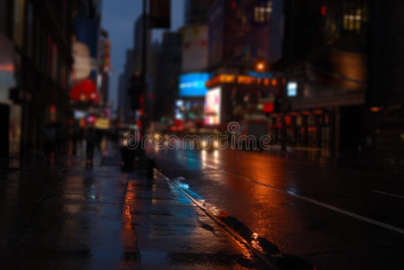 NY street at night blurred view