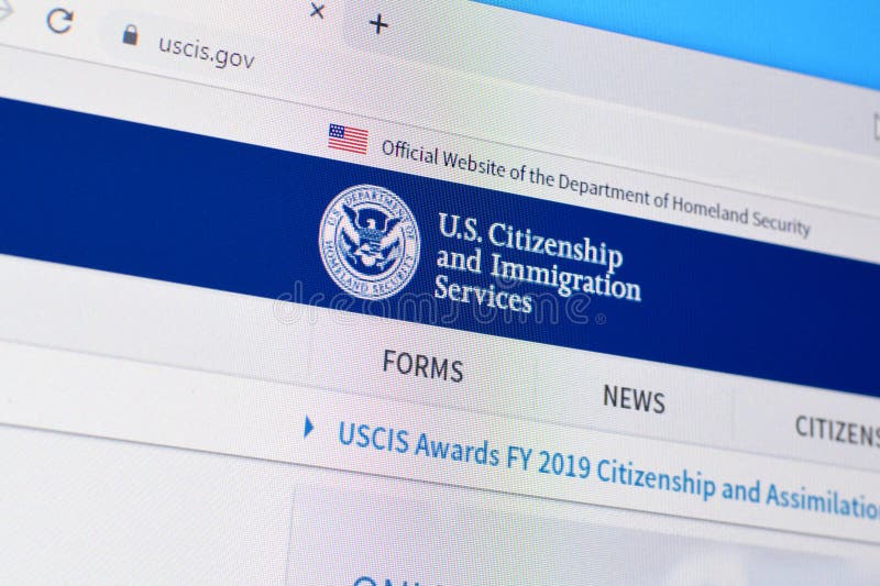Homepage of Uscis Website on the Display of PC, Url Uscis.gov