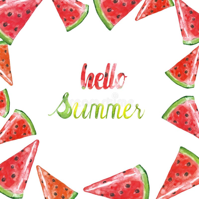 Ny vattenmelonillustration på vit bakgrund Handen målade den saftiga fruktramen för sommar vektor illustrationer Ny vattenmelonillustration på vit bakgrund Handen målade den saftiga fruktramen för sommar vektor illustrationer