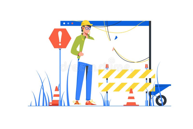 NY website under construction with male developer. stock illustration